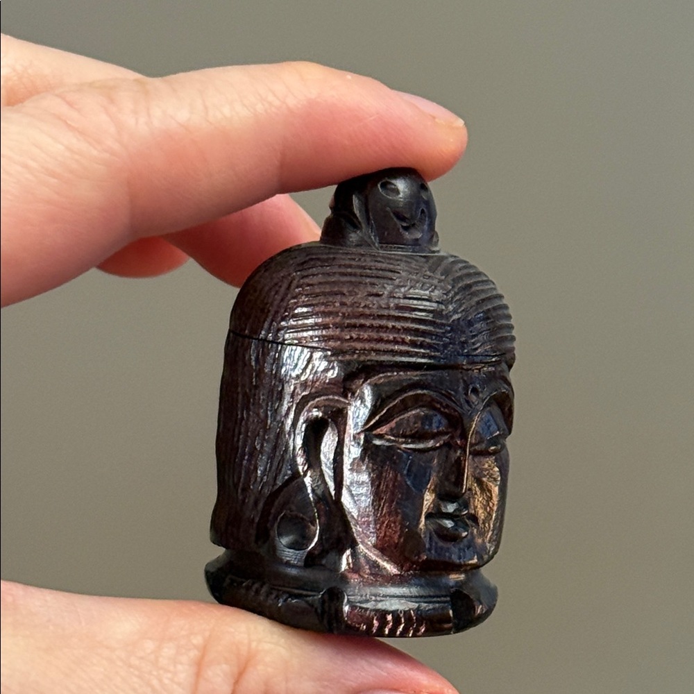 Handcrafted Wooden Buddha Head Sculpture Hand Carved Souvenir Trinket Box Gift - Picture 6 of 10